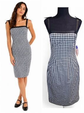 Kathlin Argiro Atelier Gingham Bow Strap Midi Dress 4 Black White Check Vintage